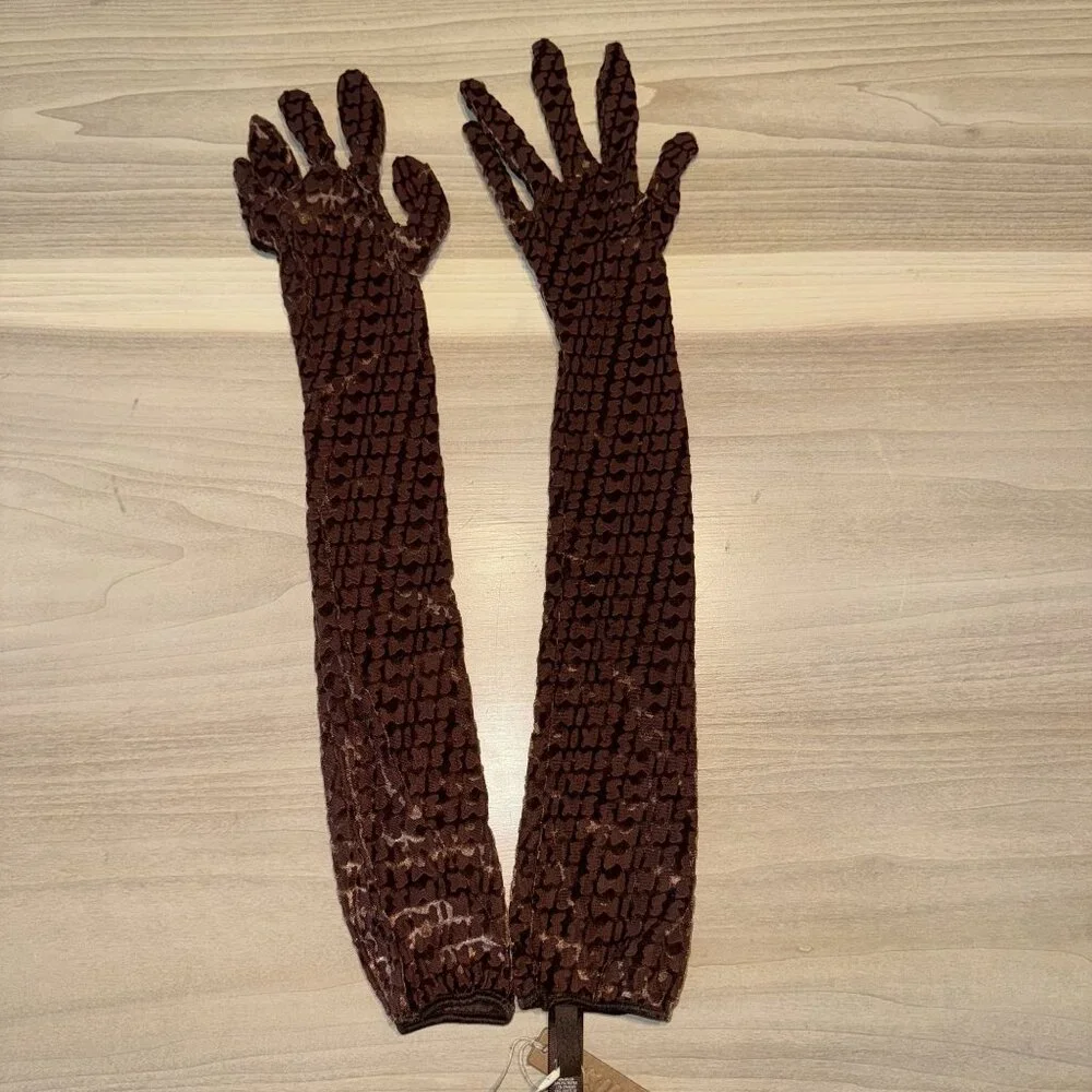 NWT SKIMS Chestnut Brown Velvet Monogram Long Gloves Women's Small S